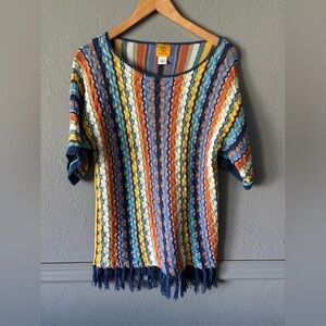 Ruby Rd. | Crochet | Tassel | Colorful | Short Sleeve Sweater | Small